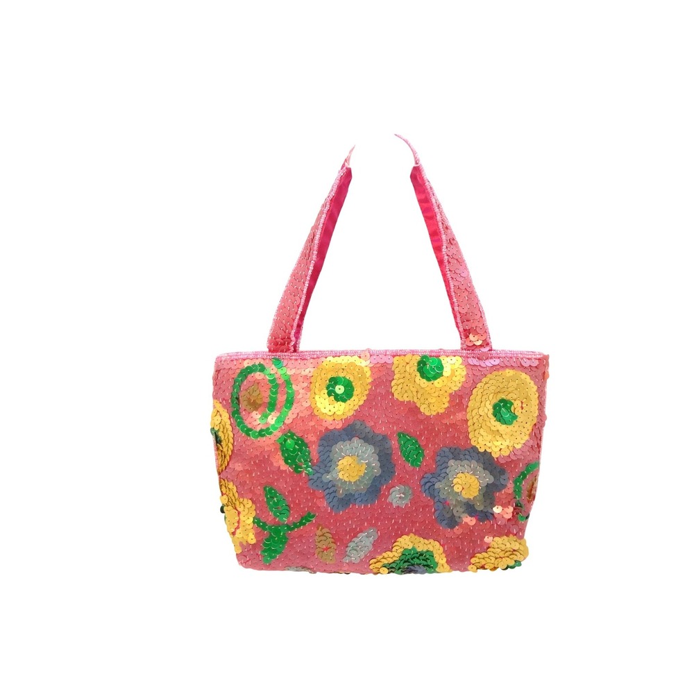 Sequin Floral Shoulder Bag Womens Small‎ Pink Excellent Y2K Glam Sparkly